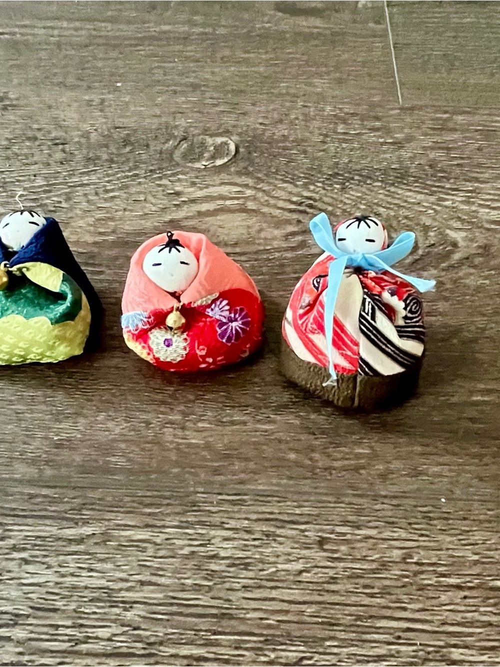 Handcrafted Red and Coral Fabric Kokeshi Doll Keychain
